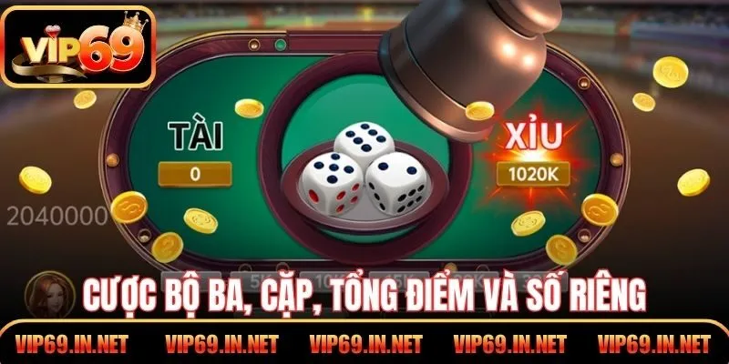 Tài Xỉu Online VIP69 – Cơ Hội Trải Nghiệm Game Đỉnh Cao Cược bộ ba, cặp, tổng điểm và số riêng trong tài xỉu